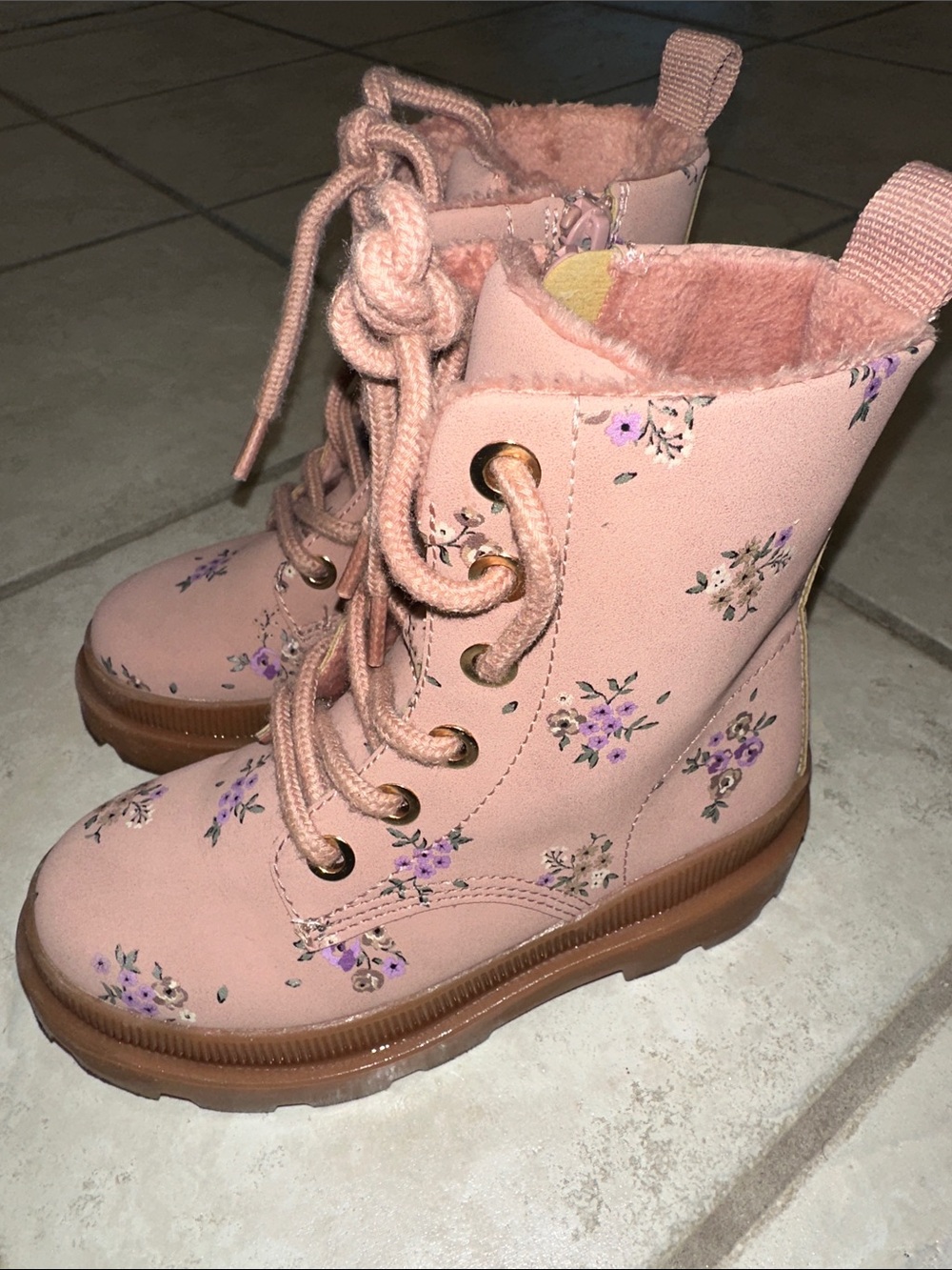 H&M Pink Floral Lace-Up Girls' Ankle Boots